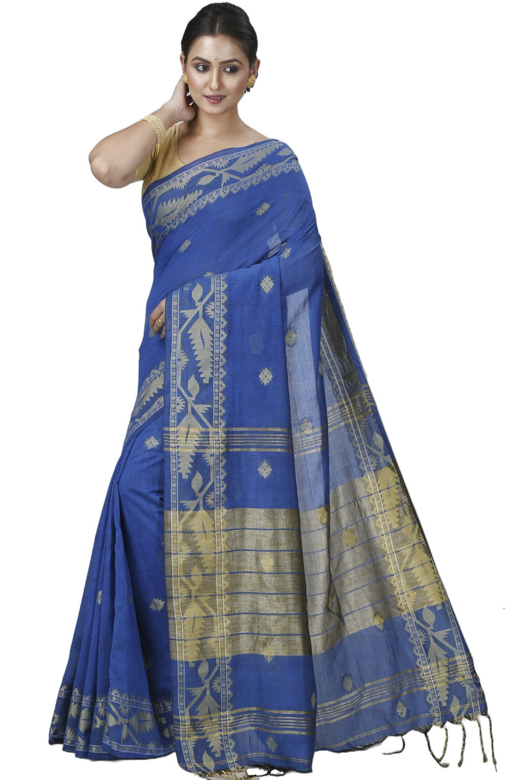 Blue Pure Cotton Tuma Hand Loom Saree (1194)